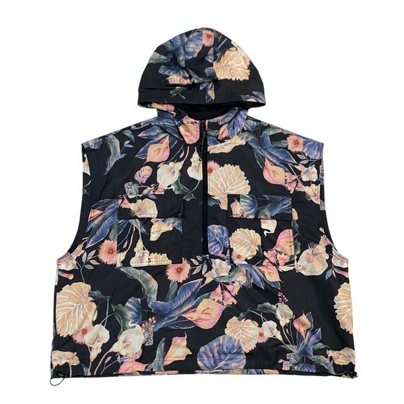 Under Armour Jackets & Blazers - Under Armour Womens L Floral Hooded Windbreaker Vest Black Pink Golf NWOT